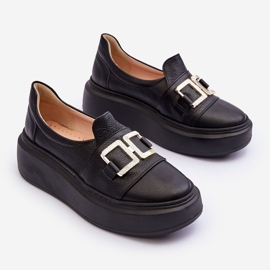 Lewski Shoes Skórzane Półbuty Damskie Na Platformie Czarne Lewski 3398/2 2