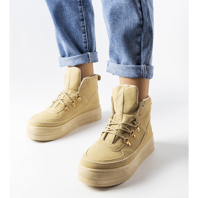 Beżowe sznurowane botki na platformie Jolin beżowy 1