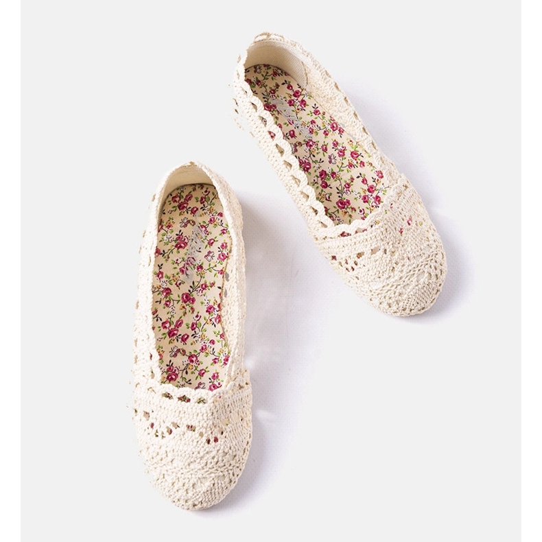 Beżowe szydełkowane balerinki dziecięce Lisa beżowy 1