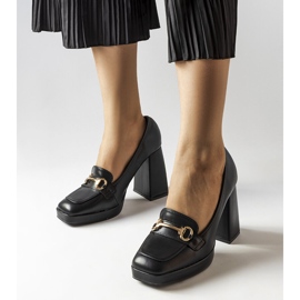 Czarne czółenka na geometrycznym słupku Blaiss 1