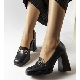 Czarne czółenka na geometrycznym słupku Blaiss 2