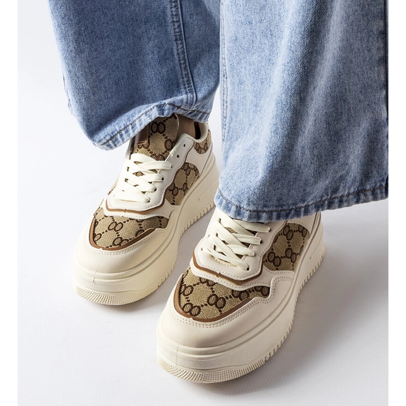 Inna Beżowe sneakersy zdobione monogramem Conte beżowy 1