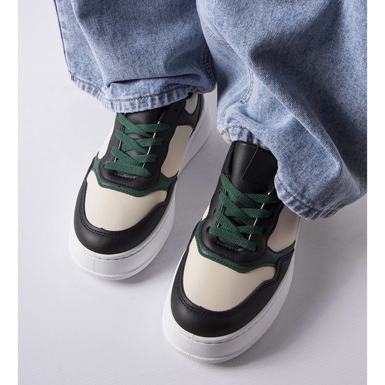 Czarno-zielone sneakersy na platformie Baron czarne 1
