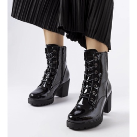 Czarne ocieplane botki na słupku Lanza 1