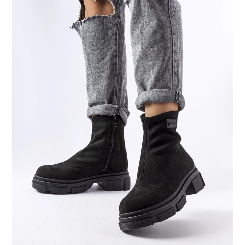 Czarne ocieplane botki zamszowe Inge 1