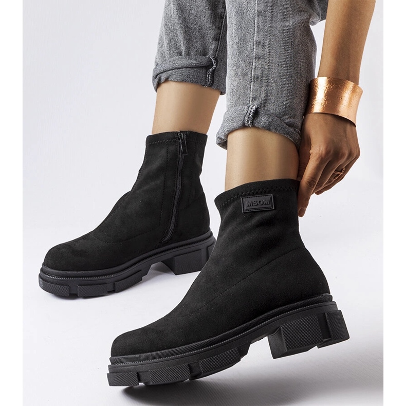 Czarne ocieplane botki zamszowe Inge 2