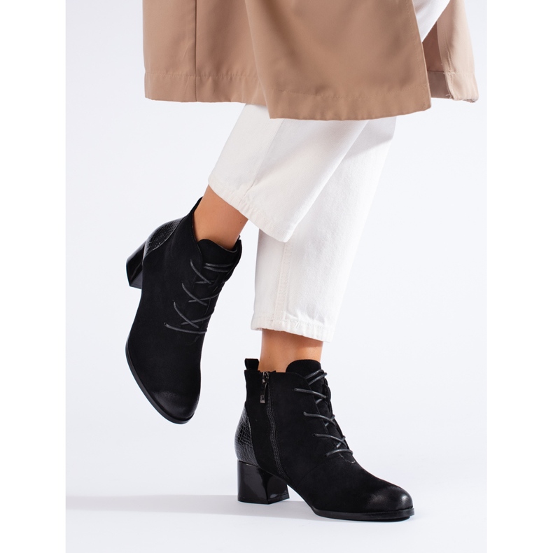 W. Potocki Botki damskie Potocki czarne ze sznurowaniem 1