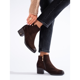 W. Potocki Klasyczne brązowe botki damskie na słupku Potocki 1