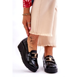 Lemar Lakierowane Mokasyny  Z Ozdobą Na Koturnie Czarne 1