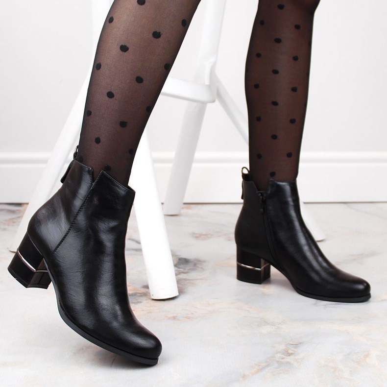 M. DASZYŃSKI Botki sztyblety damskie na słupku ocieplane czarne M.Daszyński 1