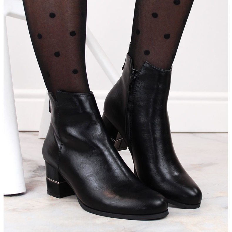 M. DASZYŃSKI Botki sztyblety damskie na słupku ocieplane czarne M.Daszyński 2