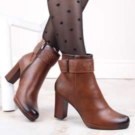 M. DASZYŃSKI Botki damskie na słupku i platformie ocieplane brązowe M.Daszyński AF125-19 1