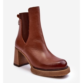 Skórzane Botki Na Słupku Brązowe Lemar Liresa 1