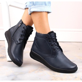 Skórzane botki sznurowane i na suwak ocieplane Helios W H584C granatowe 1