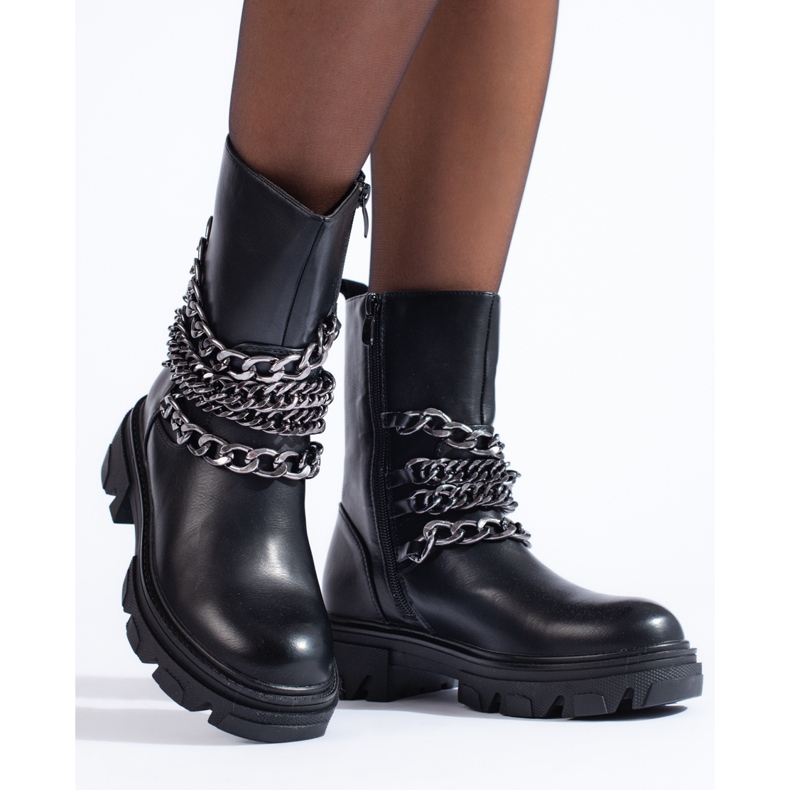 Workery damskie z łańcuszkami czarne 1
