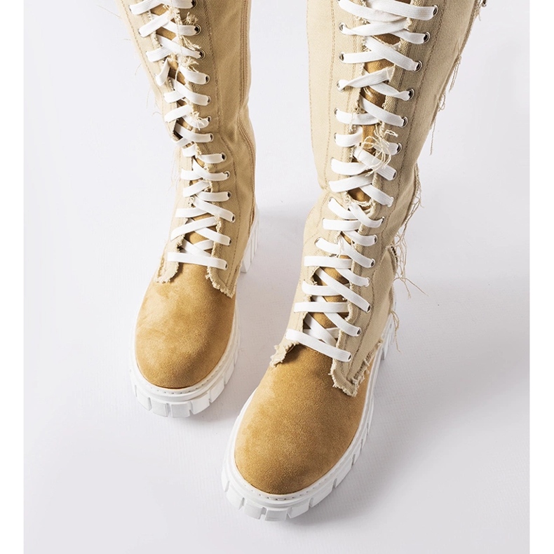 Beżowe materiałowe ocieplane kozaki Palmer beżowy 1