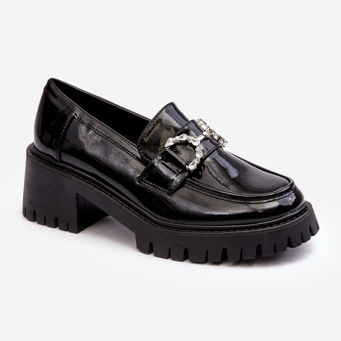 Damskie Lakierowane Półbuty Na Masywnym Obcasie Czarne Lemmitty 1