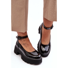 WS1 Damskie Lakierowane Półbuty Na Niskim Obcasie Z Klamrą Czarne Owena 1