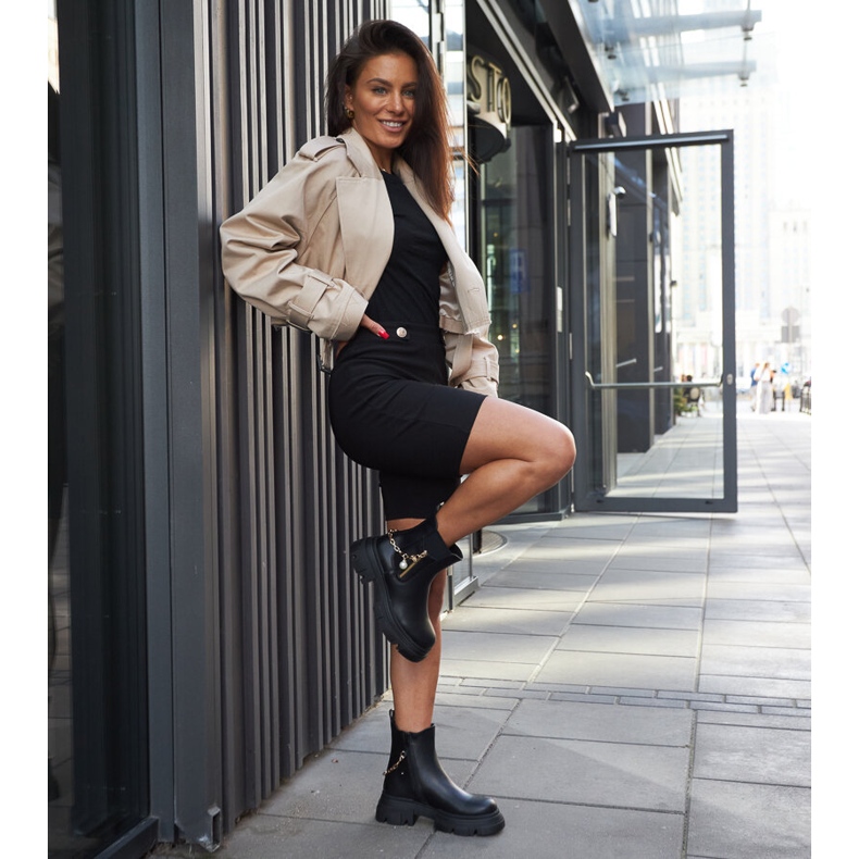 Czarne botki z ozdobnym łańcuchem Archard 1