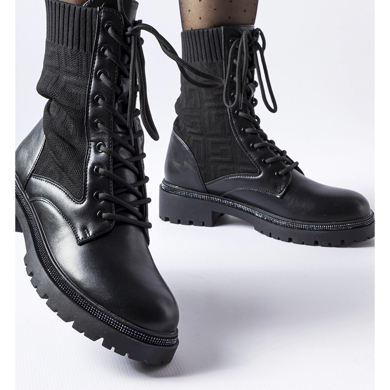 Czarne skarpetkowe botki z cyrkoniami Emanuele 1