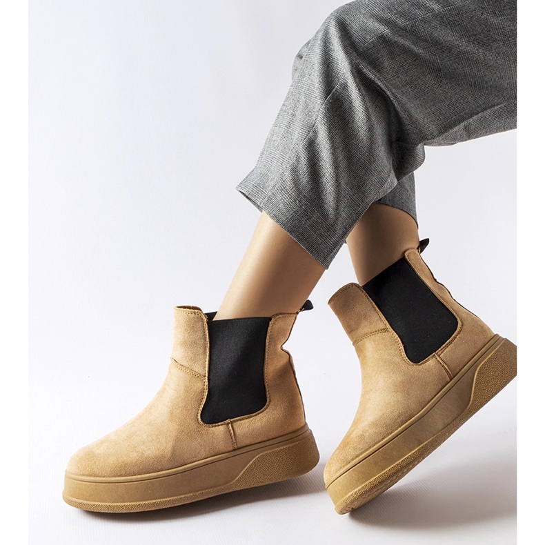 Ciemnobeżowe botki na platformie Benilde beżowy 1