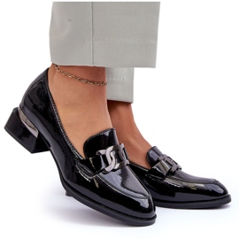 Vinceza Lakierowane Półbuty Mokasyny Na Obcasie Czarne 4