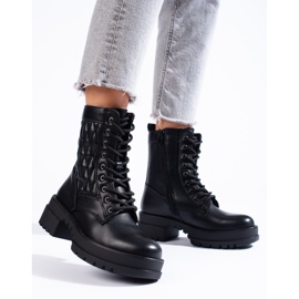 Workery damskie z marszczoną cholewką czarne 1