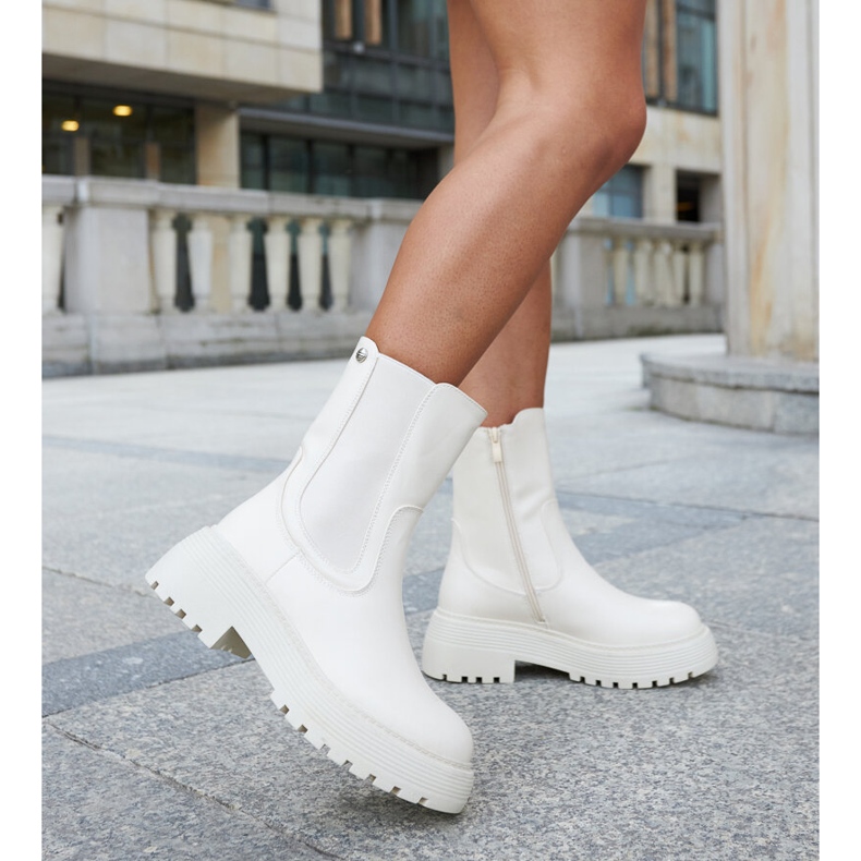 Kremowe ocieplane botki na platformie Rinaldo beżowy 2