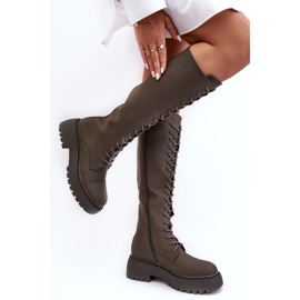 PS1 Sznurowane Ocieplane Kozaki Glany Przed Kolano Ciemnozielone Bergdis 2