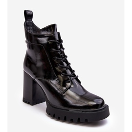S.Barski Botki Lakierowane Na Słupku Ocieplane Czarne D&A MR870-54 1
