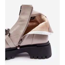 S.Barski Lakierowane Damskie Botki Na Suwak D&A MR870-94 Jasnoszare beżowy 1