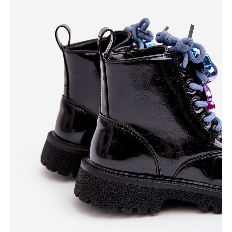 Miss Lakierowane Botki Dziecięce Ocieplane Z Ozdobą Czarne Bunnyjoy 1