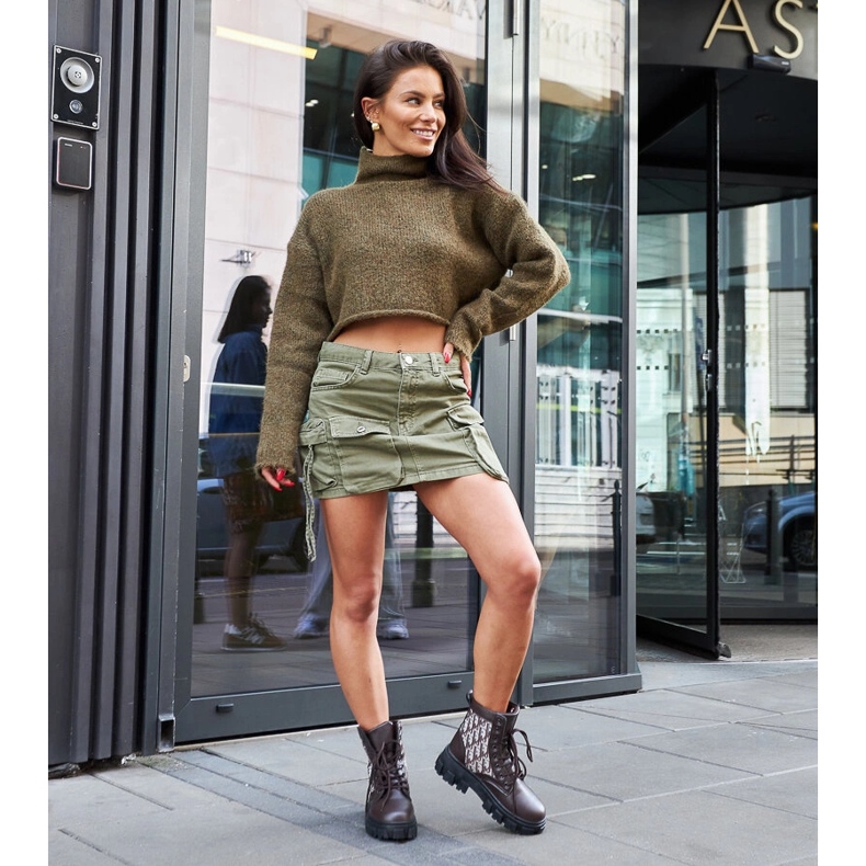 Brązowe botki z ozdobnymi napisami Madelene 1