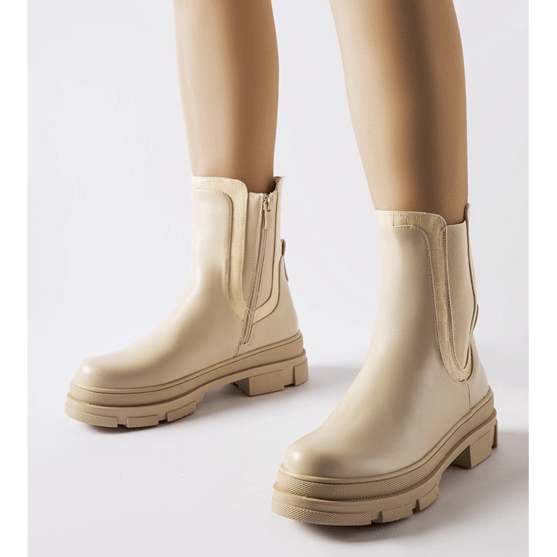 Beżowe trapery na masywnej podeszwie Torina zielone 1