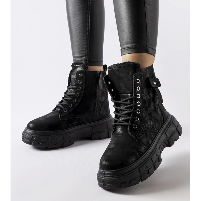 Inna Czarne ocieplane trapery na platformie Lina 1