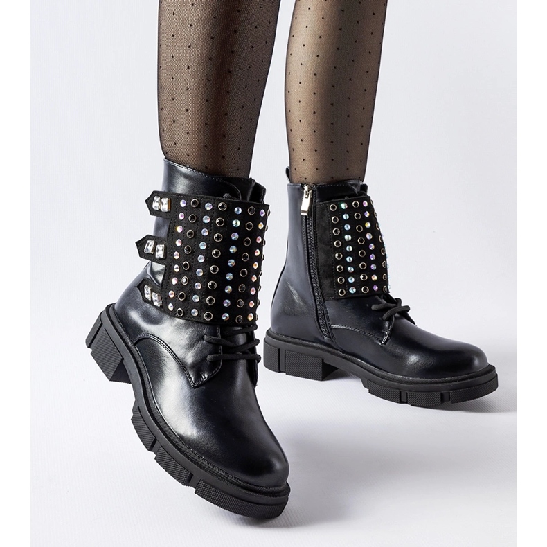 Czarne botki zdobione cyrkoniami Cento 1