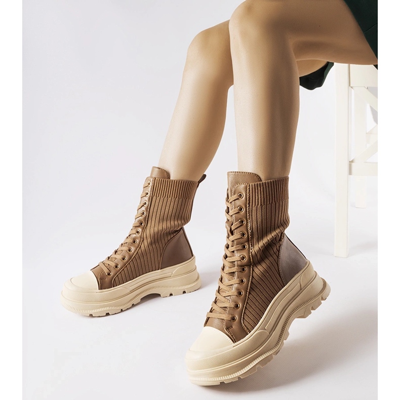 Brązowe skarpetowe workery gruba podeszwa Vitto 1