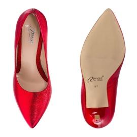 Marco Shoes Czerwone szpilki ze skóry naturalnej na wysokim obcasie 1