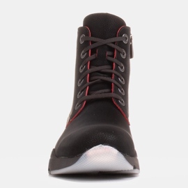 Marco Shoes Sportowe botki damskie z nubuku z czerwonymi wstawkami czarne 1