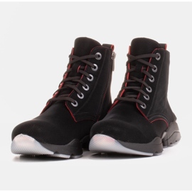 Marco Shoes Sportowe botki damskie z nubuku z czerwonymi wstawkami czarne 3