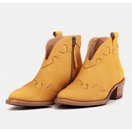 Marco Shoes Nieocieplane botki z zamszu i falistymi wstawkami brązowe żółte 6