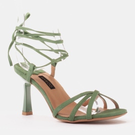 Marco Shoes Eleganckie sandały na szpilce z wiązanym rzemykiem zielone 3