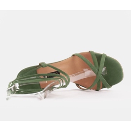 Marco Shoes Eleganckie sandały na szpilce z wiązanym rzemykiem zielone 5