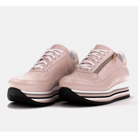 Marco Shoes Sneakersy na grubej podeszwie z naturalnej skóry różowe 4