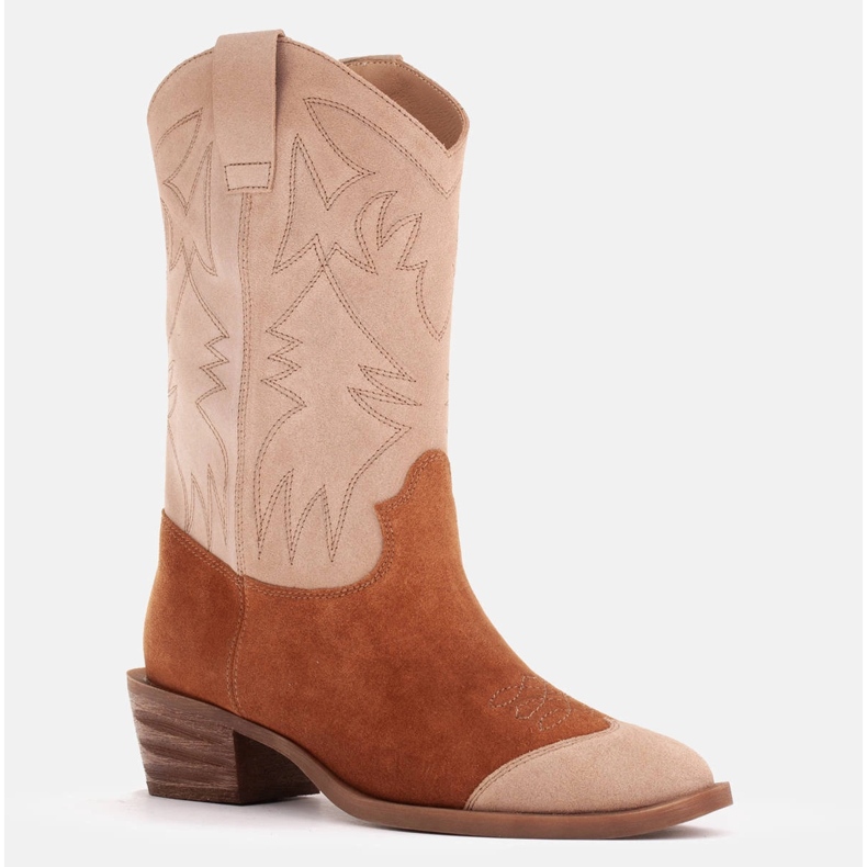 Marco Shoes Kowbojki zamszowe haftowane 2205B-813-096-1 beżowy brązowe 1