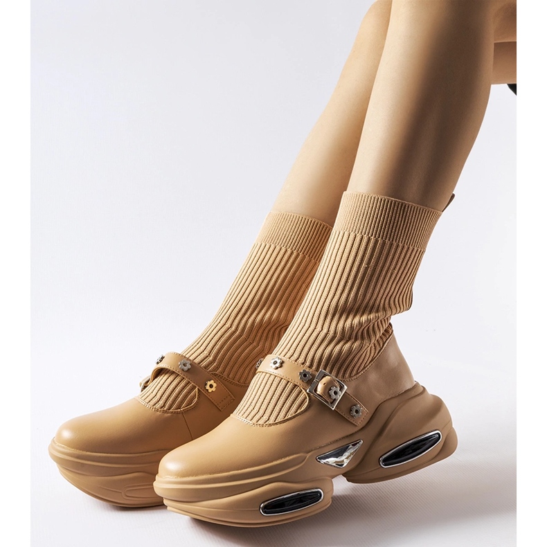 Beżowe botki ze skarpetkową cholewką Ivana beżowy 1