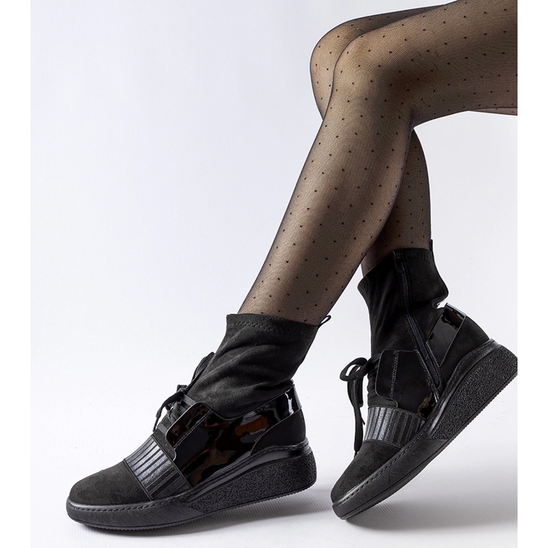 Czarne skarpetkowe botki na koturnie Spoleto 1