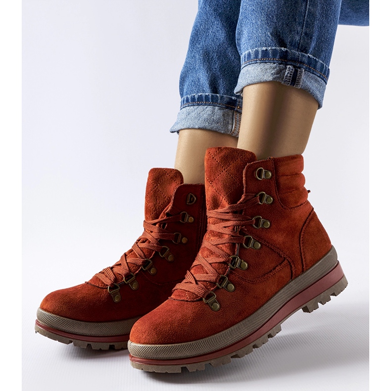 Czerwone ocieplane buty trekkingowe Mazara brązowe 1