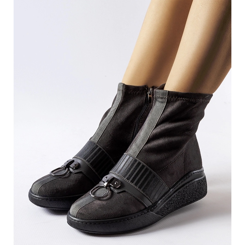 Szare skarpetkowe botki na koturnie Colonnata 1