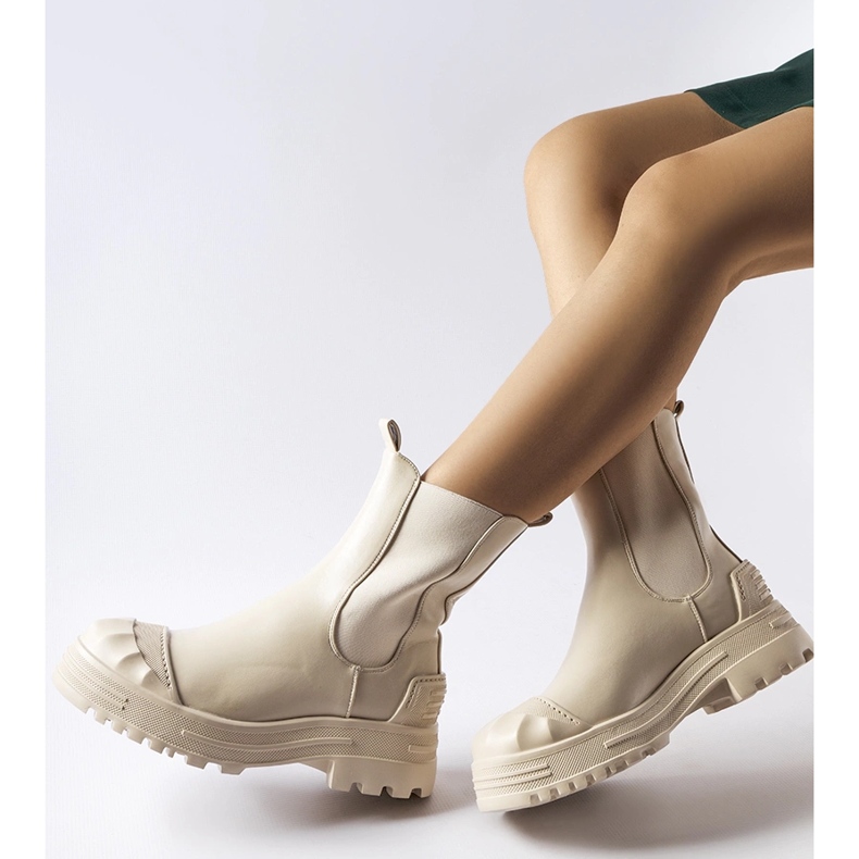 Beżowe ocieplane masywne botki Albanese beżowy 1